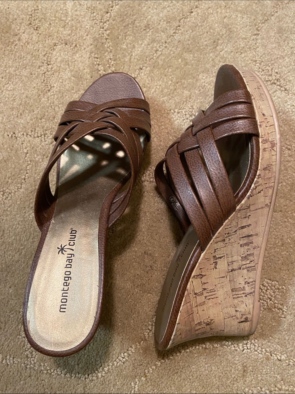 Montego Bay Club Brown Crisscross Wedge Sandals-8 Summer Academia Fall Beach